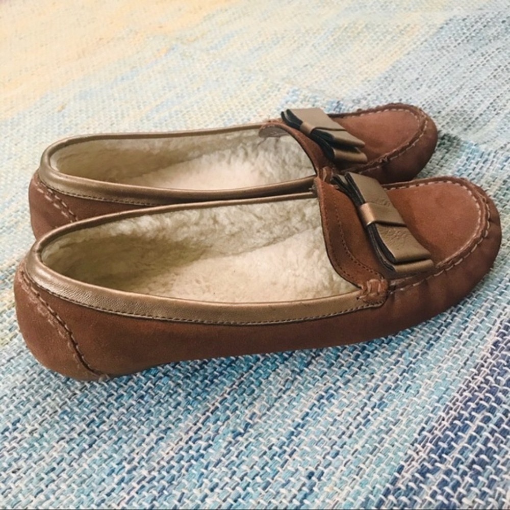 Cole Haan Suede Moccasins with Bow & Faux Fur